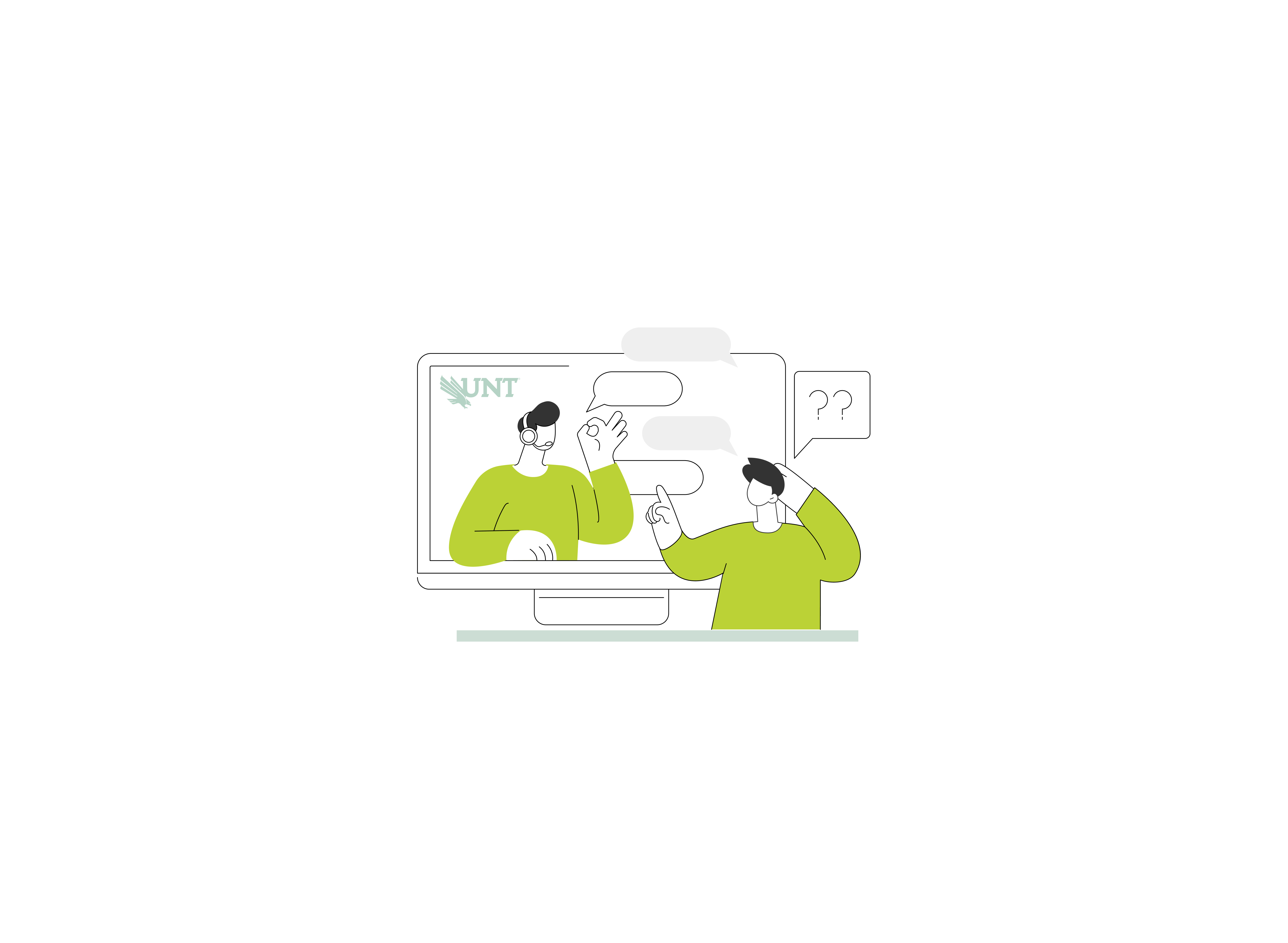 Graphical image of a male advisor who is advising a girl student through desktop